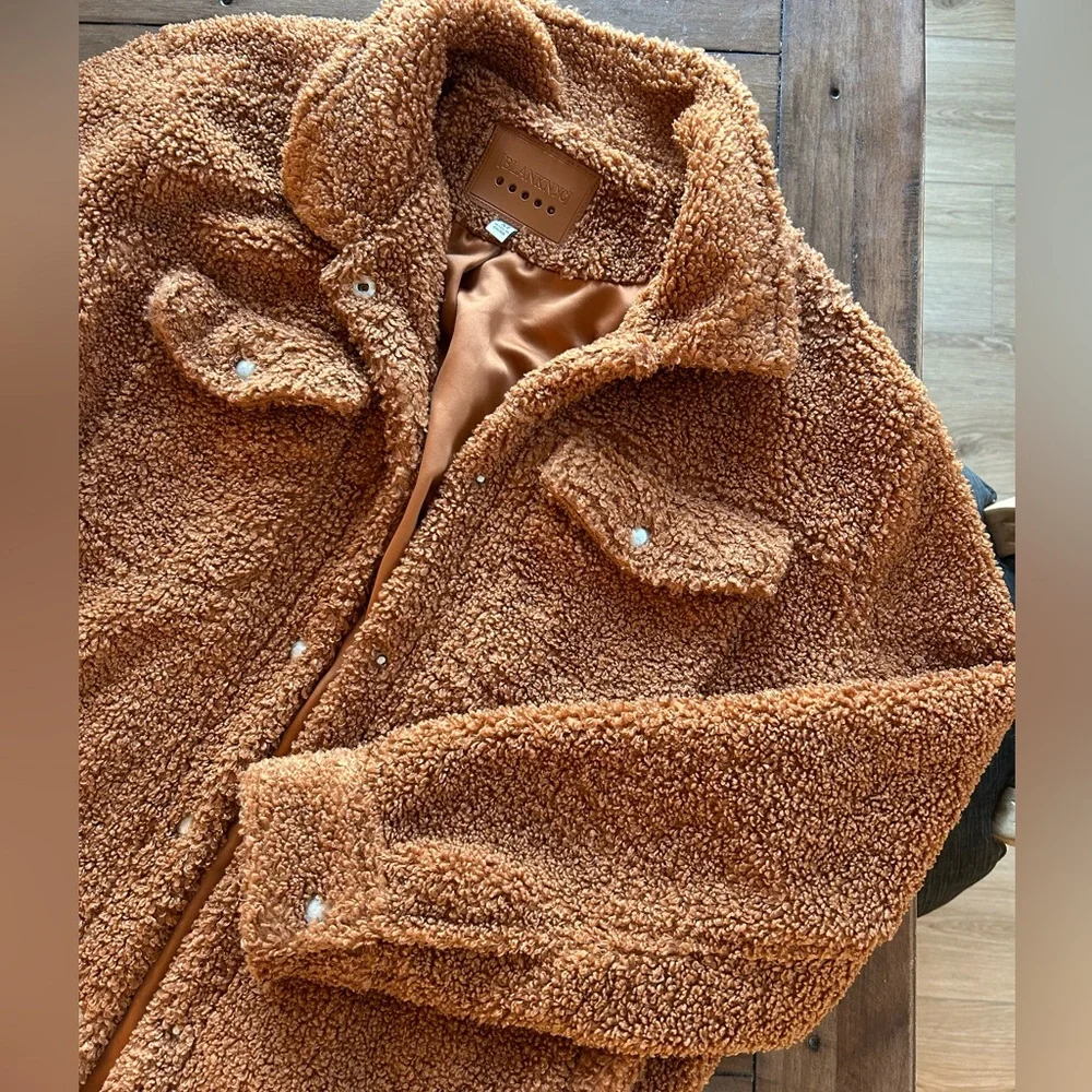 Blank NYC Teddy Sherpa Shirt Jacket Cinnamon Stick Brown M - Picture 7 of 12
